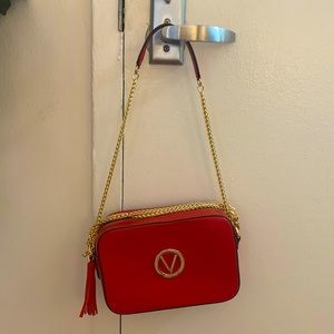 Valentino by Mario Valentino Red Embossed Leather Shoulder Bag